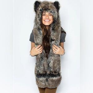 SpiritHoods Dire Wolf Faux Fur Hood Scarf OS